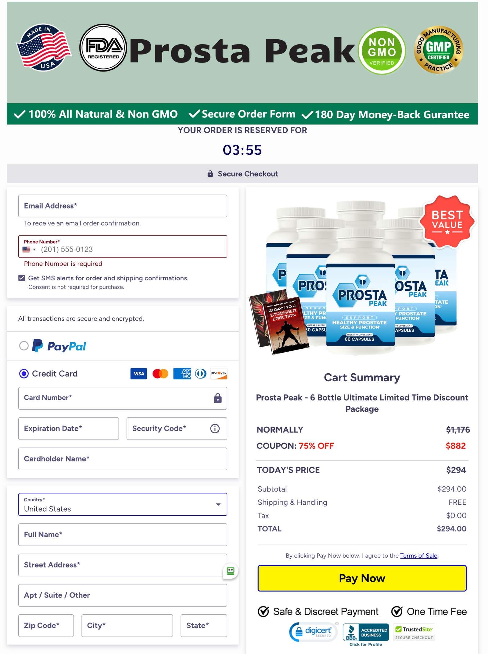 Prosta Peak Official Website Secure Order Page